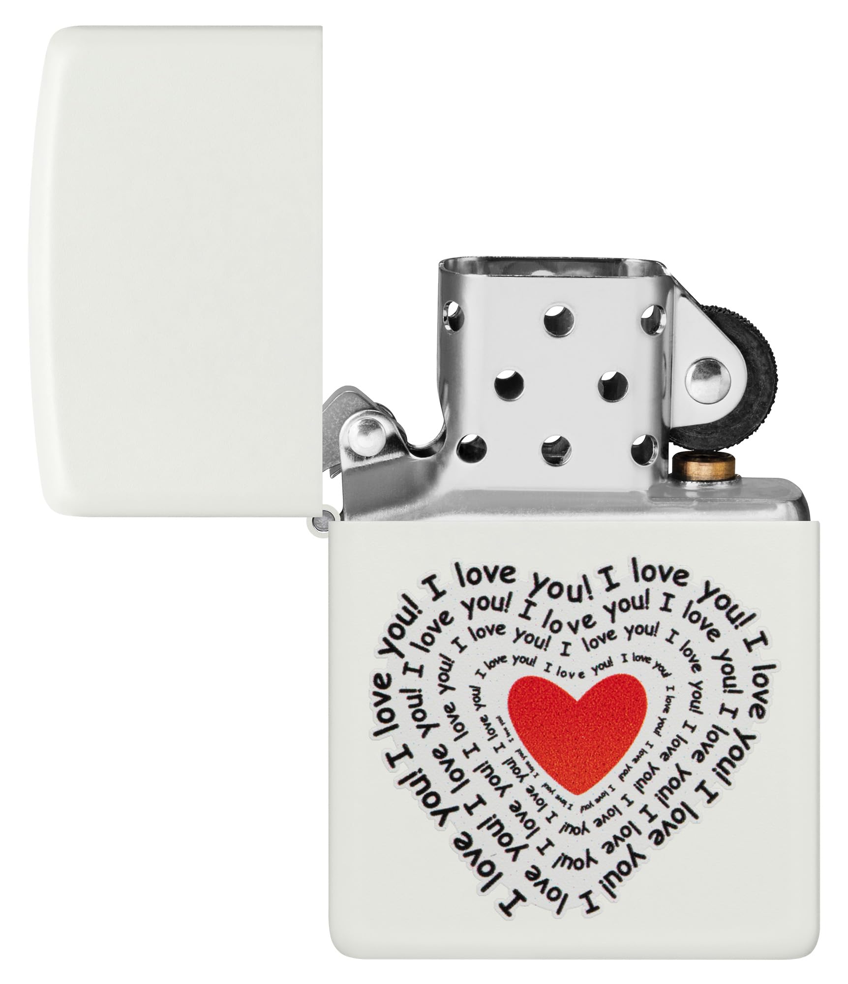 Zippo Encendedor a Prueba de Viento - Model I Love You - Acabado Blanco Mate con Color Image - Recargable - Reutilizable - Diseño a Prueba de Viento - Caja de Regalo Hecho en EEUU