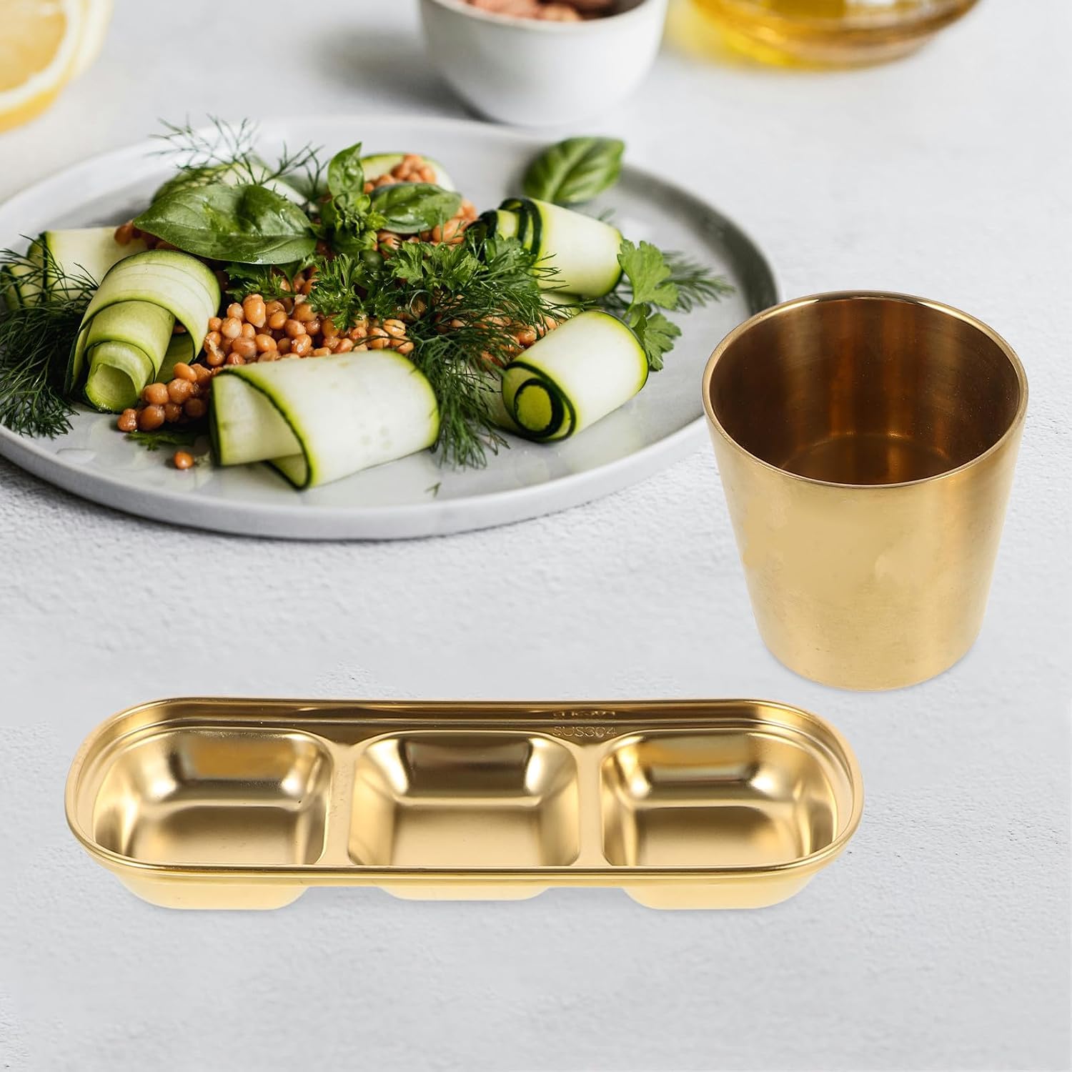 VICASKY Stainless Steel 4 Piece Bowl Set with Chopsticks and Spoon, Golden