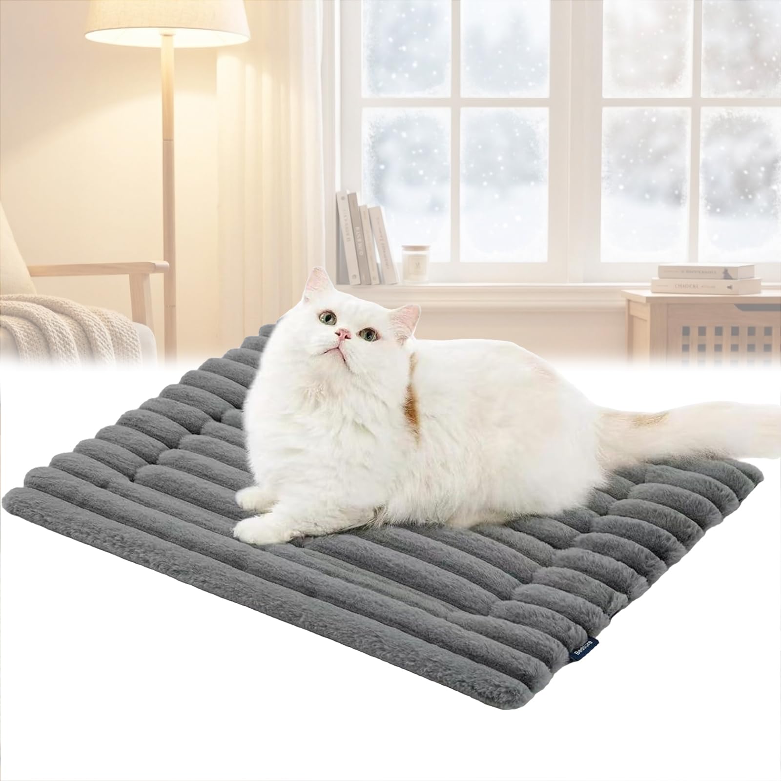 Selbstheizende Thermomatte, Katzendecke Selbstwärmend, Selbstheizende Decke für Hunde & Katzen, Weiches Katzen und Hundebett aus Dickem Stoff, WaschbarGrey,89x58cm/35x23in