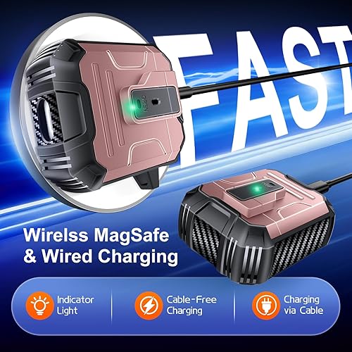 Miniatura 4 de Amoured AutoPOP - Funda para AirPods de 12 generación con cerradura y llavero, protección resistente de 360 y mecanismo de apertura de 1 clic,