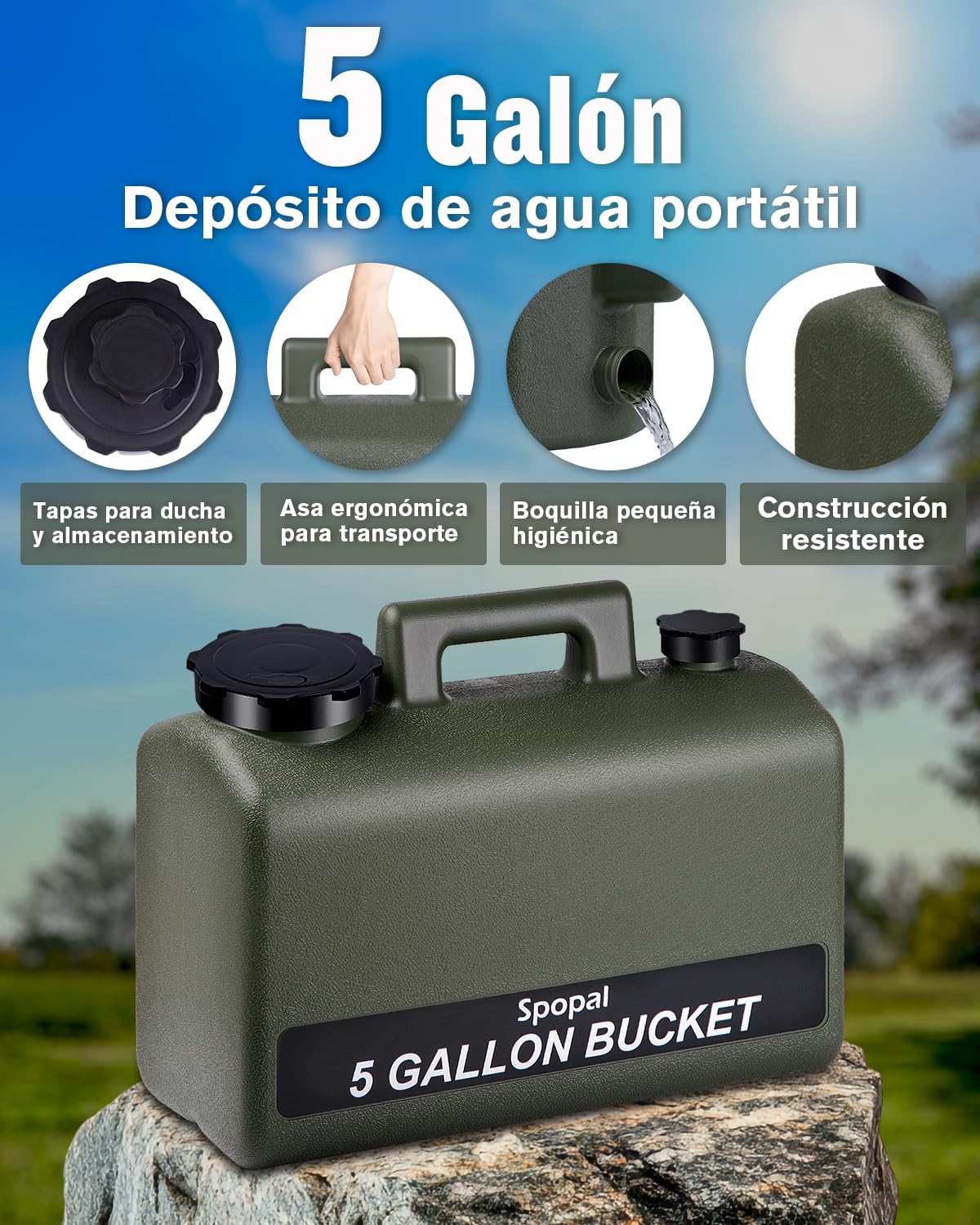 Spopal Ducha Portatil Camping, [Pantalla Temperatura] 10000mAh Recargable Ducha Camper con 20L Garrafa Agua de Plástico, Modo de 5 Velocidad, Ducha Electrica para Acampar, Ducha de Playa & Perros