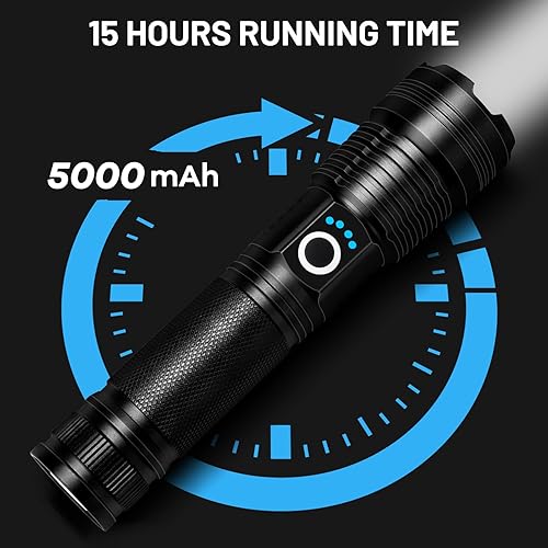 Miniatura 4 de Paquete de 2 linternas LED recargables de alto lúmenes, linterna ajustable súper brillante de 99,000 lm con cable USB y 5 modos, linterna de mano