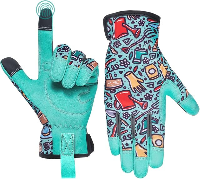 toolant Work Gloves Women, Thorn Proof Garden Gloves with PU Leather Palm Padding and Quick-Dry Breathable Inner Fabric, Touchscreen, Medium