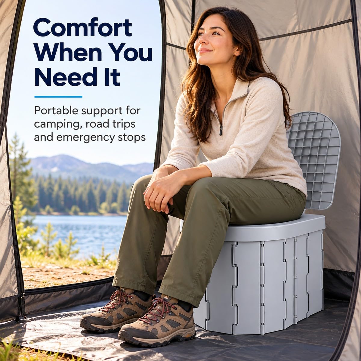 Inodoro Plegable Portátil Camping Coche Viaje Gris