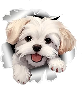 Waterproof 3D Puppy Vinyl Dog Stickers 5.5 Inch 2-Pack, Peek-a-Boo Car Stickers, Durable car Decals, Bumper Stickers & Decals for Vehicles, Matte Finish, Multi-Surface
