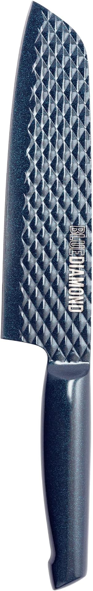 Blue DiamondSharp Stone Nonstick Stainless Steel Cutlery, 18 cm Santoku Knife with Cover, Japanese Knife, Diamond Texture Blade, Knives, Blue