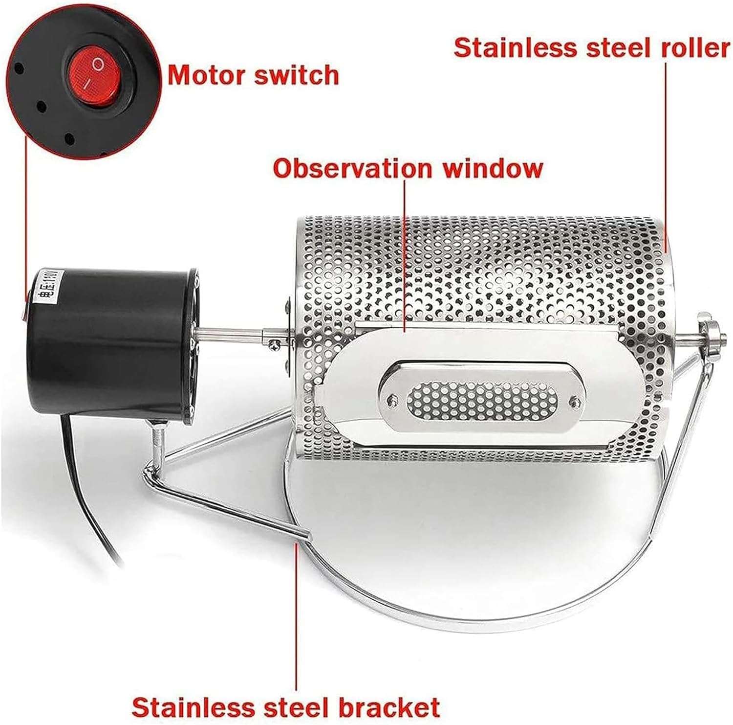 Torréfacteur de Grains de café, torréfacteur Domestique en Acier Inoxydable, capacité: 100-250g, avec fenêtre Visible et Plateau en Acier Inoxydable, Chauffage Uniforme/Durable, for céréales, Grains
