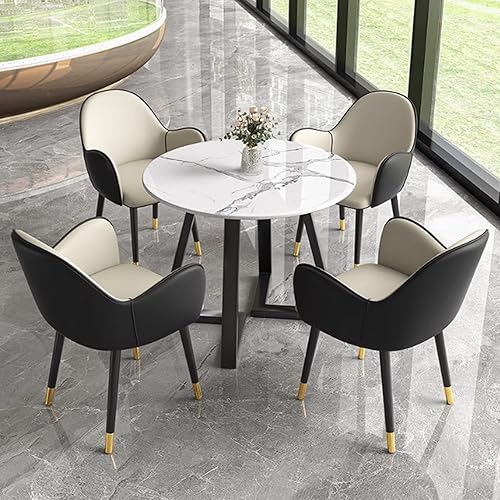 Miniatura 8 de YVYKFZD Office Reception Room Club Table and Chair Set, Simple Round Conference Table, 5 Piece Coffee Table Kitchen Dining Table Set, Small Dark