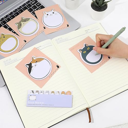 Miniatura 4 de 5 notas adhesivas con temática de gatos, 300 hojas de notas adhesivas Kawaii, blocs de notas adhesivas de animales lindos blocs de notas adhesivas