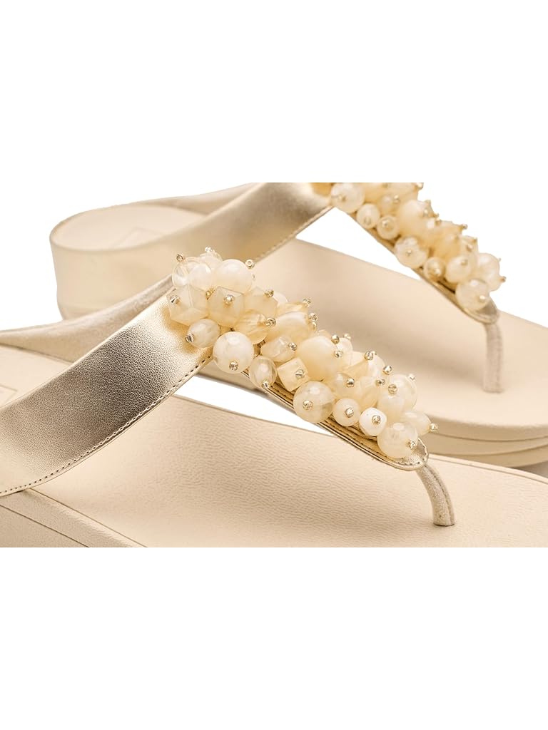 Gold FitFlop Fino Bead-Cluster Toe-Post Sandals