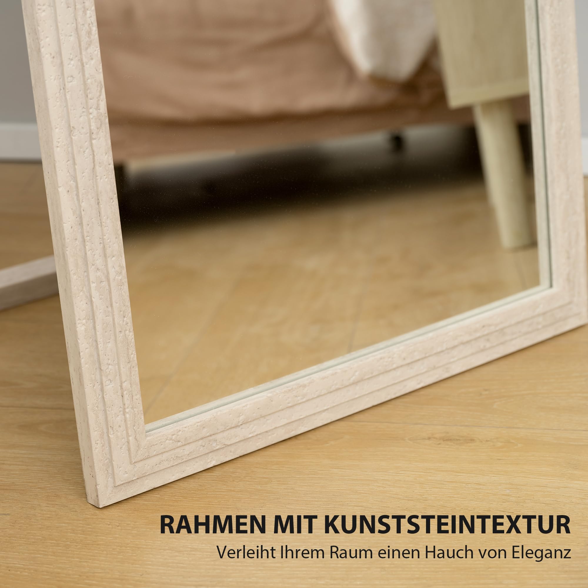 HOMCOM Ganzkörperspiegel 160 x 50 cm Rechteckig Standspiegel mit Steinoptik, Splitterfrei Wandspiegel zum Anlehnen, Stehen, Spiegel für Wohnzimmer, Schlafzimmer, Flur, Weiß
