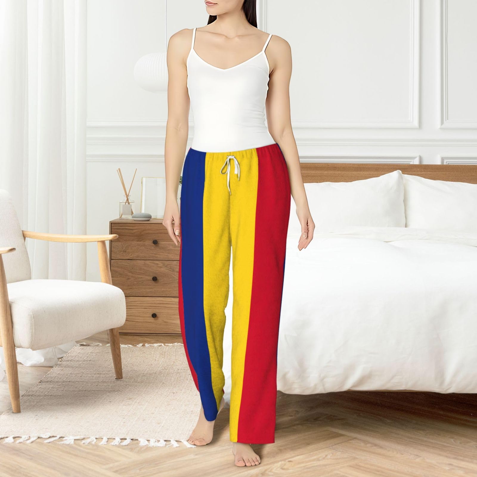 Flanell-Pyjamahose für Damen, Motiv: Flagge von Rumänien, warm, bequem, für Urlaub, Weihnachten