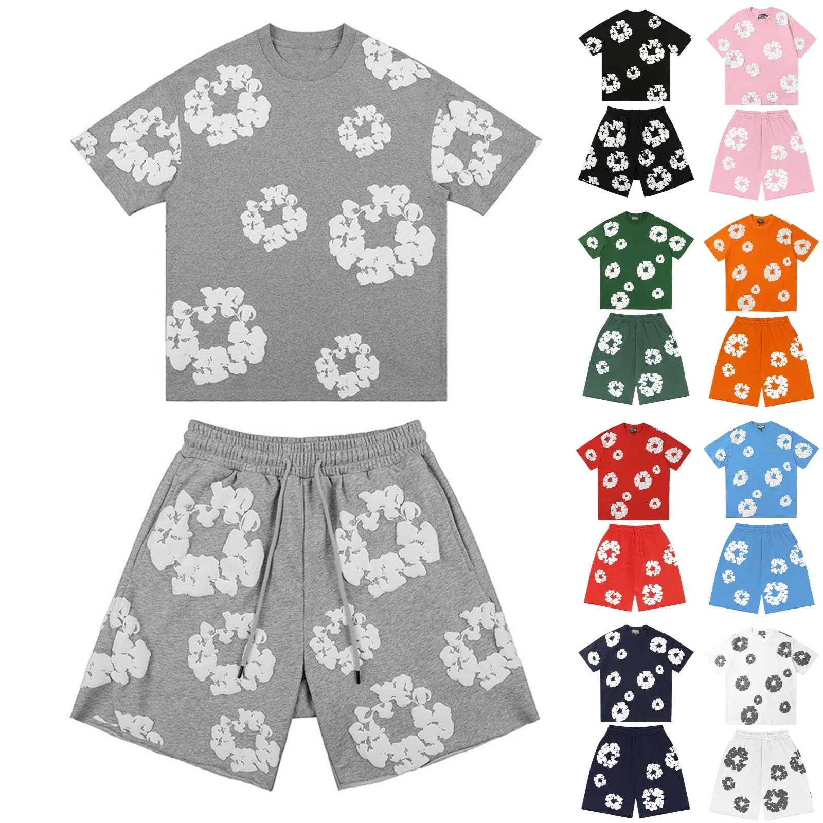 Conjunto de camiseta y pantalones cortos para hombre, conjunto de dos piezas, ropa deportiva holgada, chándal, chándal de manga corta, cuello redondo, Y2K Hip Hop para mujer, corona de algodón