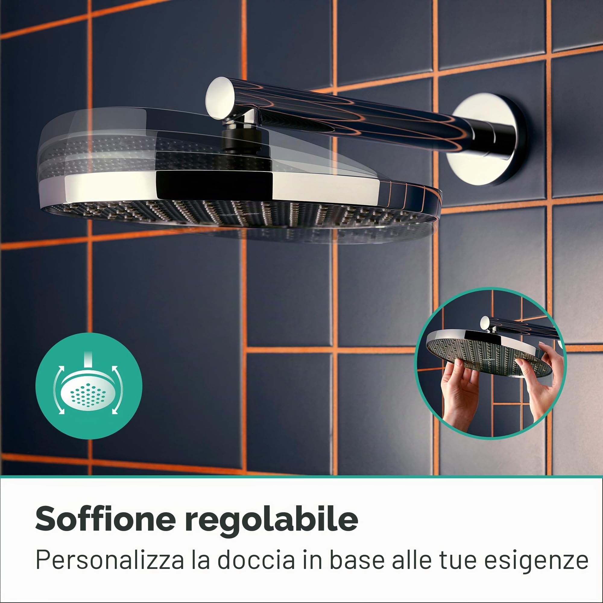 hansgrohe Activera S - Soffione doccia a risparmio idrico 6 l/min (EcoSmart+), Doccia a pioggia rotondo (240 x 240 mm) con 1 getto per montaggio a parete/soffitto, cromo, 28057000