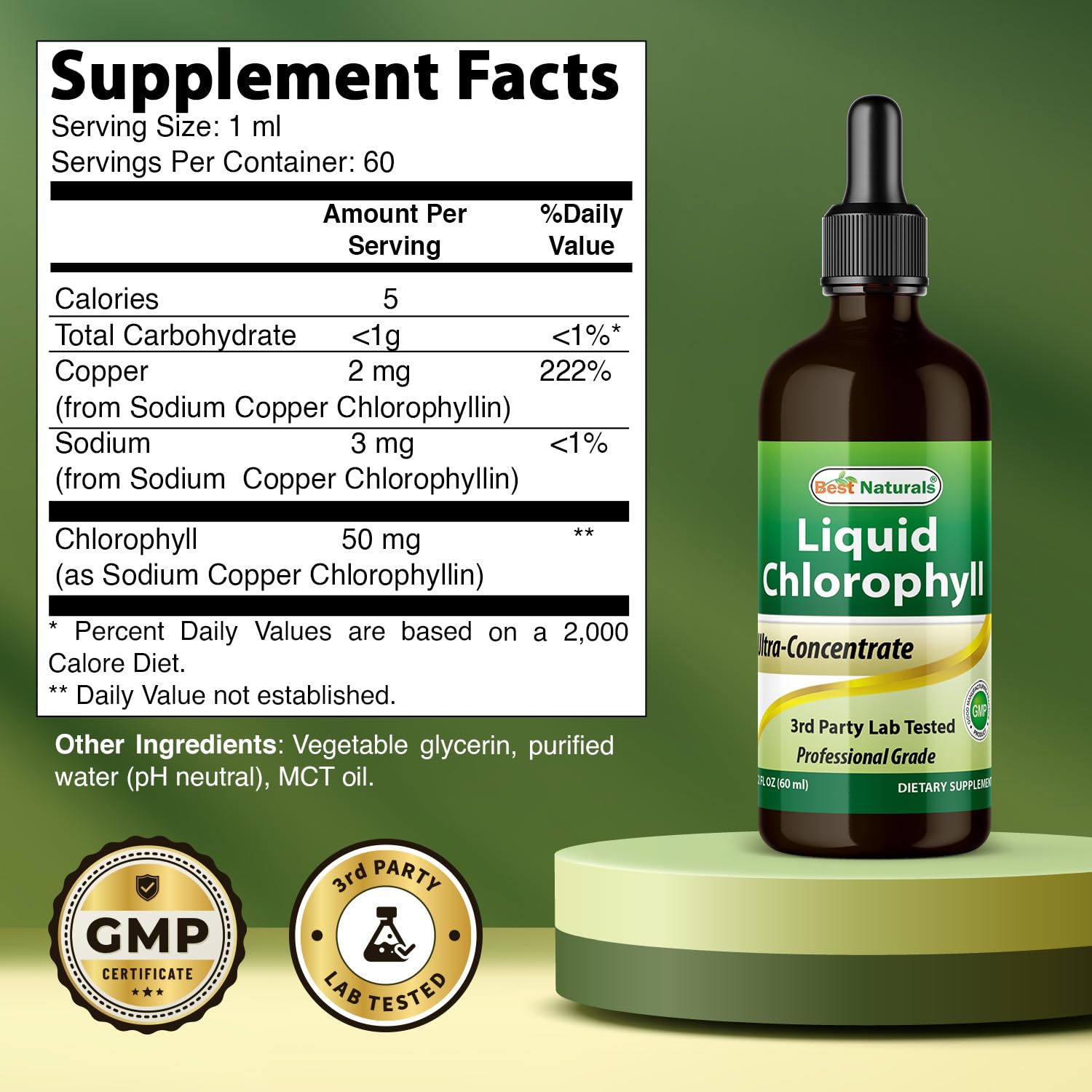 Best Naturals Liquid Chlorophyll Drops 50 mg, 2 Fl Oz, Natural Detox Supplement, Supports Energy, Digestion & Skin Health, Vegan, Non-GMO, Easy Absorption Liquid Chlorophyll Supplement — Amazon image 2