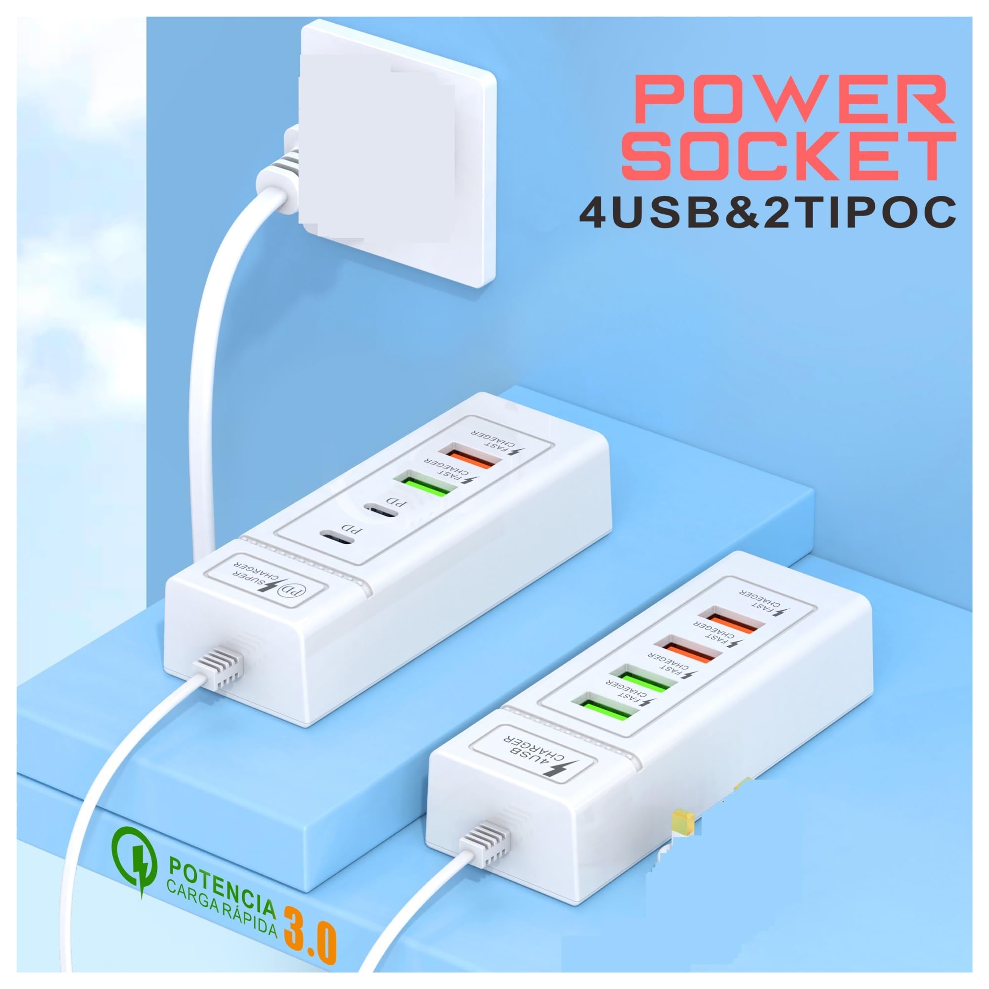 2 Szt. Wiele Portów Stacja Ładująca USB PD Szybka Ładowarka Typu C Ścienna Adapter Gniazdo Zasilania