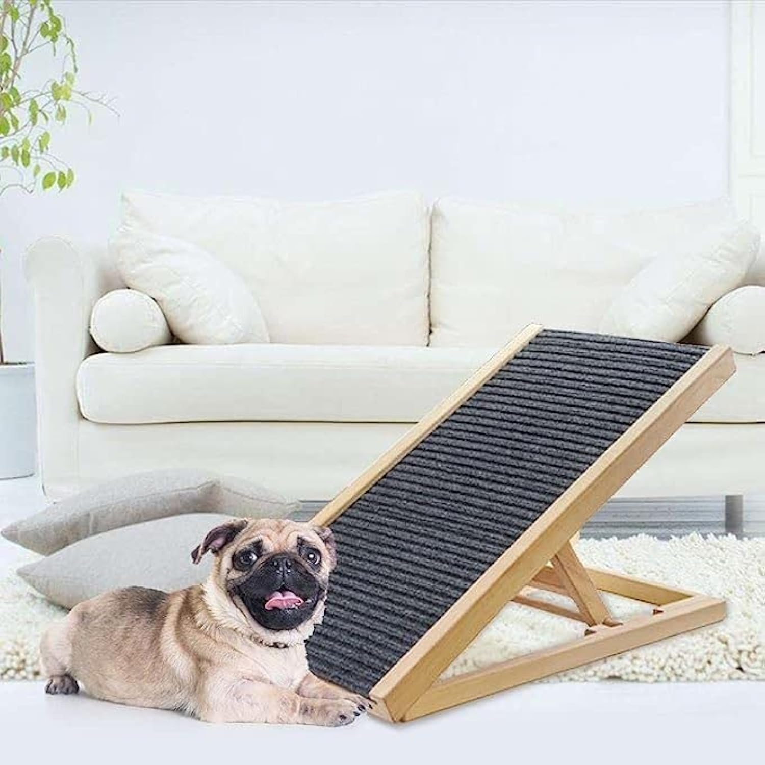 Mofish Pet Ramp Middle Size-Portable Folding Nonslip Wooden Ramp for Dogs & Cats Adjustable Pet Ramp 4-ply adjustable ramp up Suit for Indoor Outdoor Bed Couch Car Use (Medium)