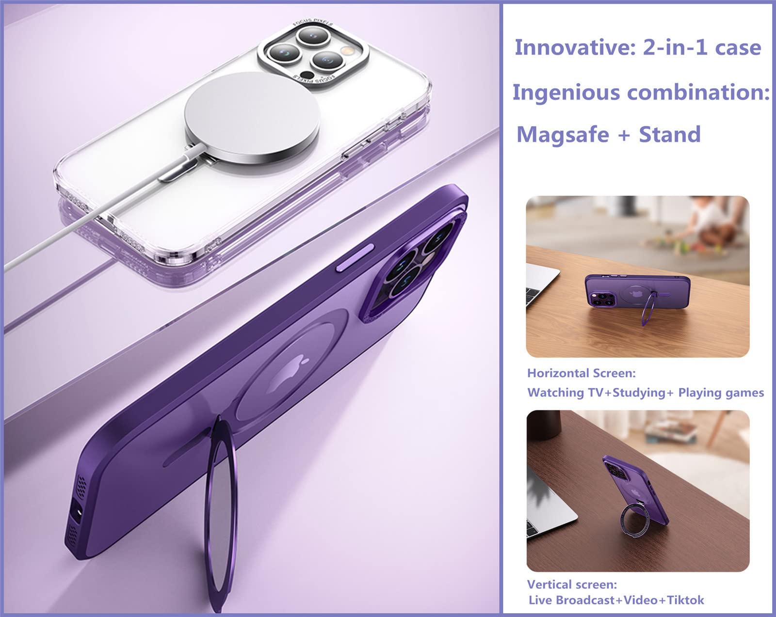 DASFOND Custodia Supporto Magnetico iPhone 13 Pro, 2023 aggiornato [All-in-1] [Supporto anello invisibile] MagSafe Cover trasparente opaca Custodia ultra sottile antiurto militare, Viloa