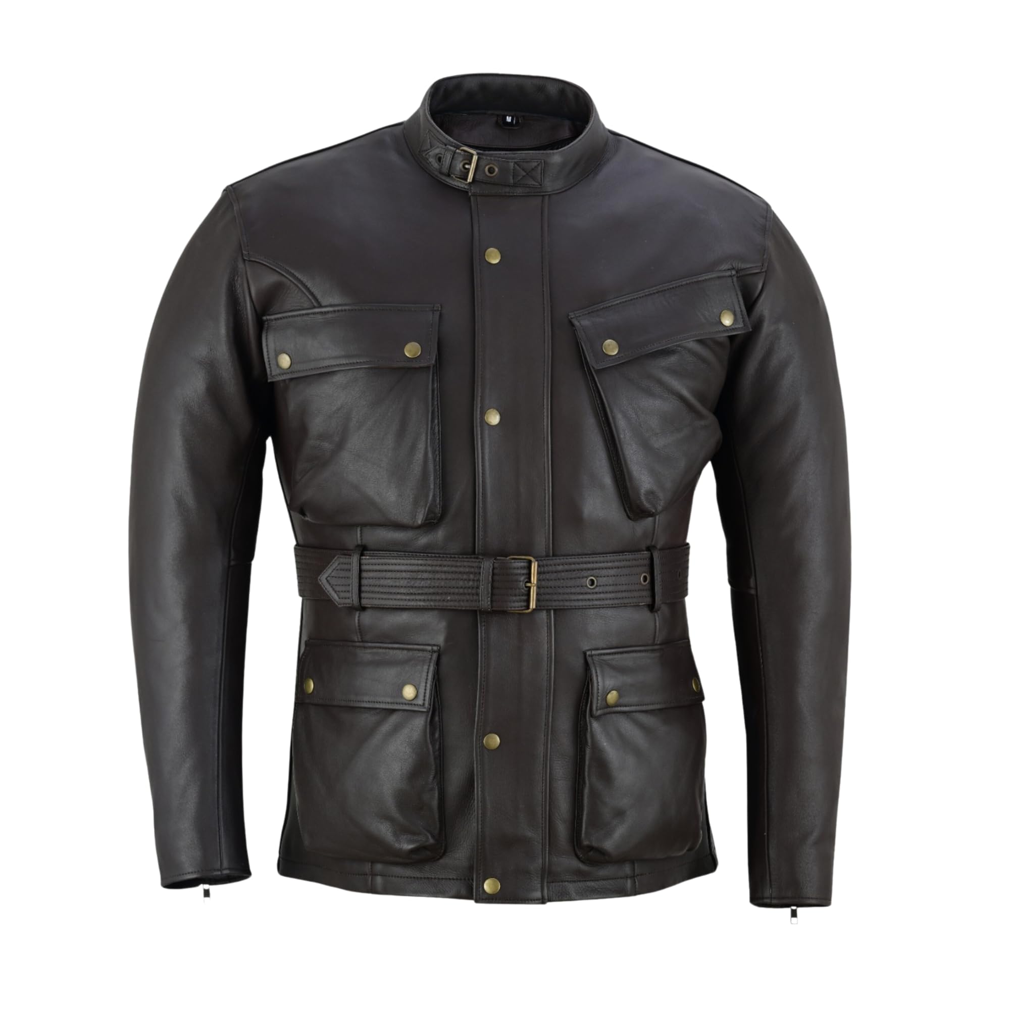 warrior gears Premium Cowhide Genuine Nappa Leather Jacket Mens, Motorcycle Mens Leather Jacket with CE Tested Protected Armours Inside Fixed Lining Weather Protection, Brown - 4XL