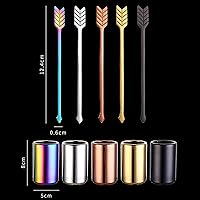 Vista 7 de 5 palitos de acero inoxidable para revolver café con soporte para agitadores, palitos de metal para café, tenedores de frutas reutilizables