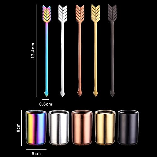 Miniatura 7 de 5 palitos de acero inoxidable para revolver café con soporte para agitadores, palitos de metal para café, tenedores de frutas reutilizables, para