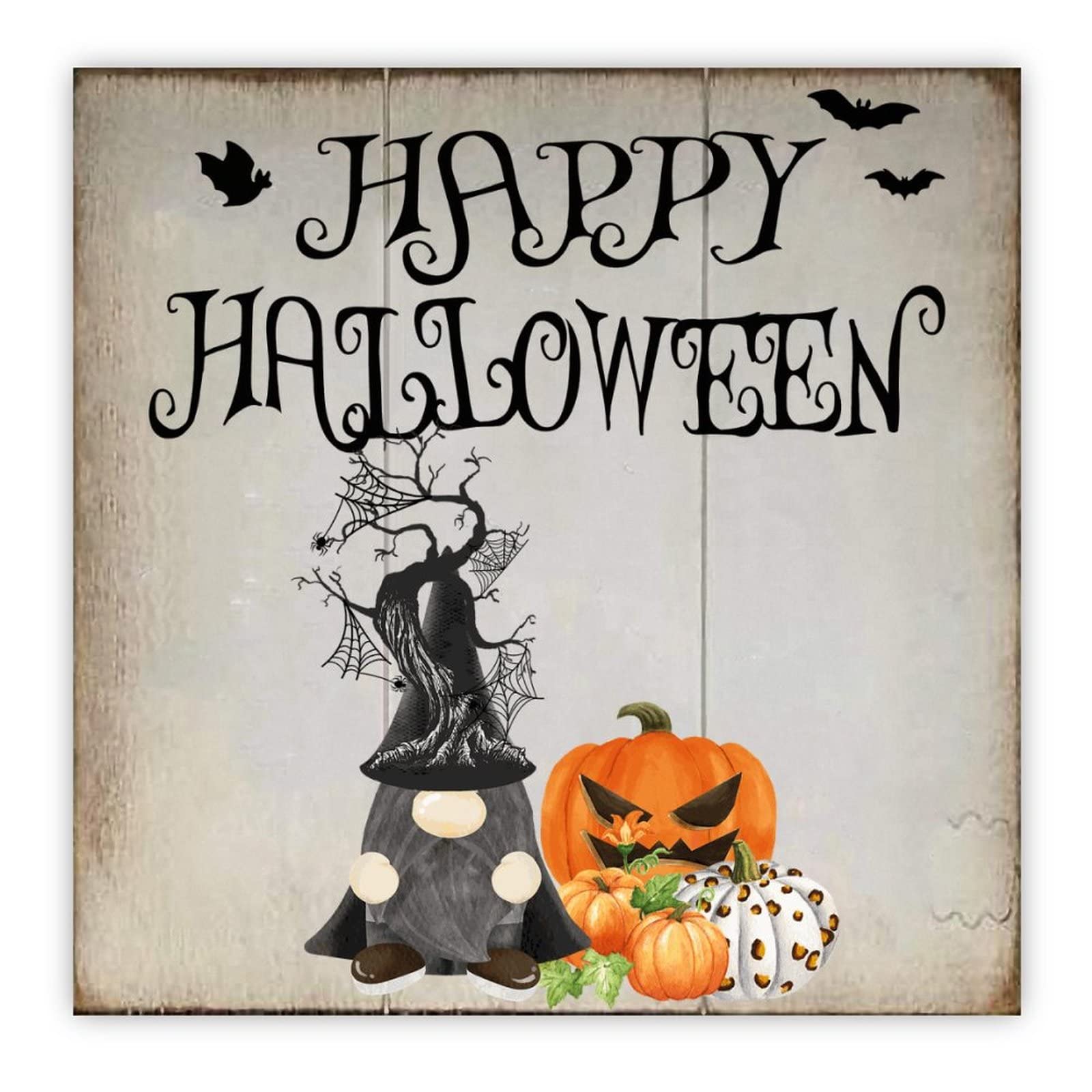 Panneau mural en bois Happy Halloween 40,6 x 40,6 cm - Décoration maison