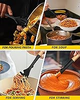 Vista 5 de Juego de cucharón de sopa de silicona y cuchara de espagueti con mango de madera, utensilios de cocina antiadherentes resistentes al calor para Negro