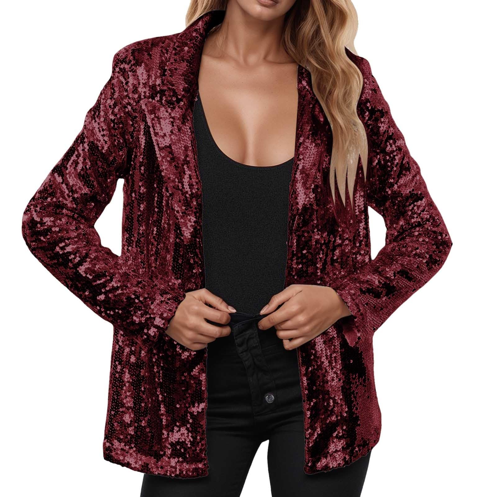 90s Outfit for Women Glitter Jacket Sequin Shrug Dressy Formal Bolero Puff Blazers Evening Crop Red Blazer Woman
