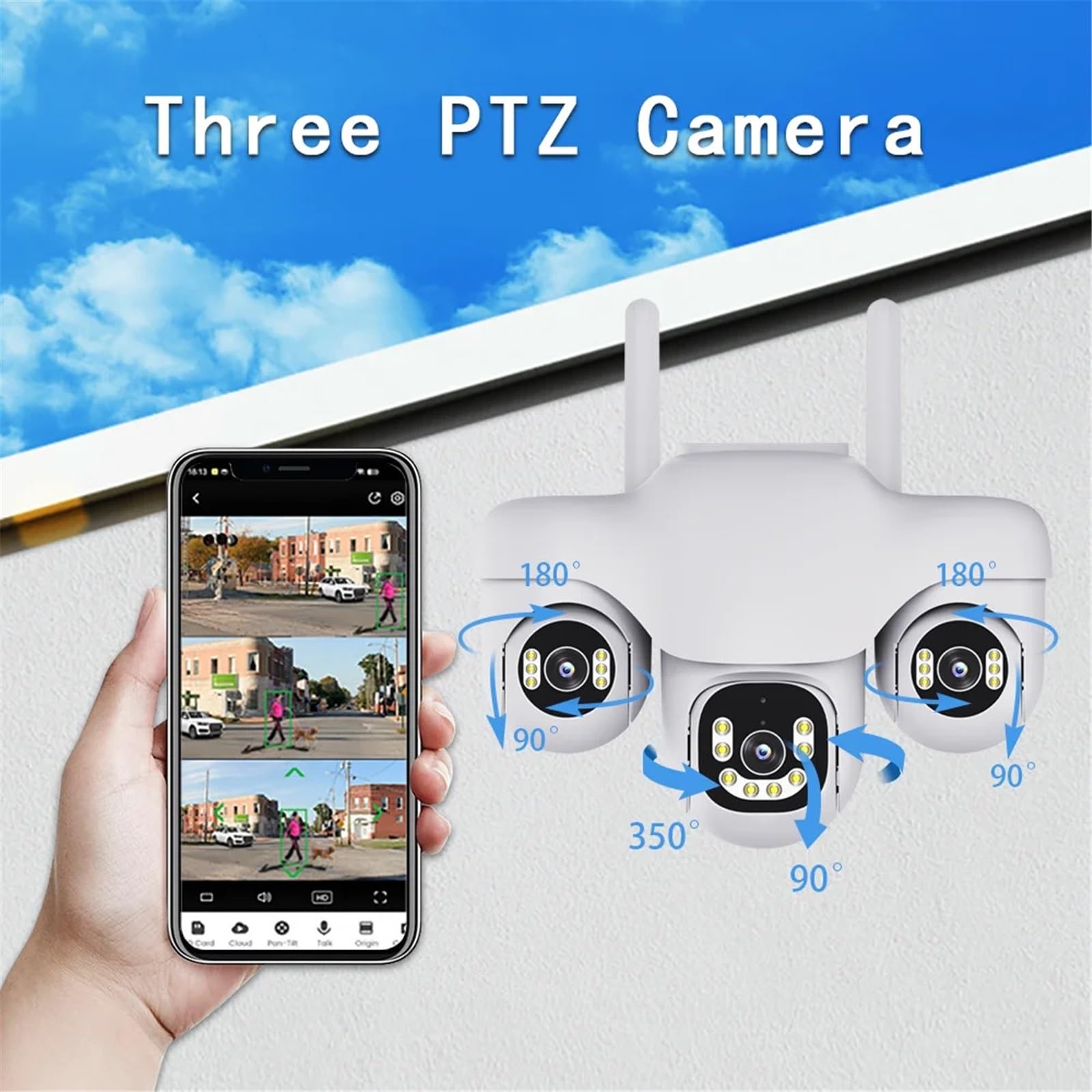 Security Camera, Cámara IP WiFi de 2MP CCTV con 3 Lentes y Pantallas, Seguimiento automático, vigilancia Seguridad for Exteriores, cámara PTZ, Impermeable, visión Nocturna(WiFi Camera 128G)