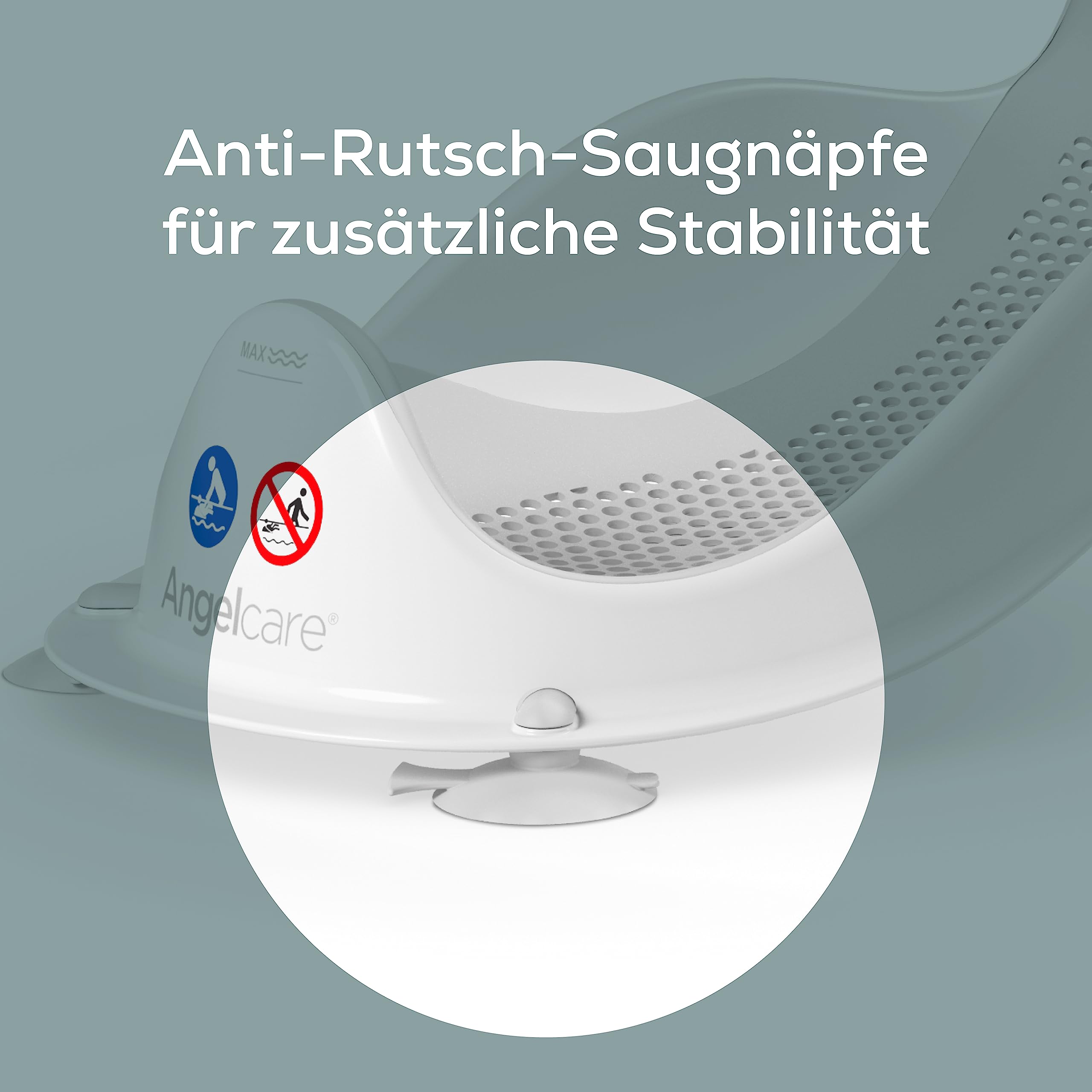 Angelcare Ergonomiczna poduszka łazienkowa do wanny dla niemowląt Light Grey, przyjemnie miękka powierzchnia do leżenia, możliwość zawieszenia