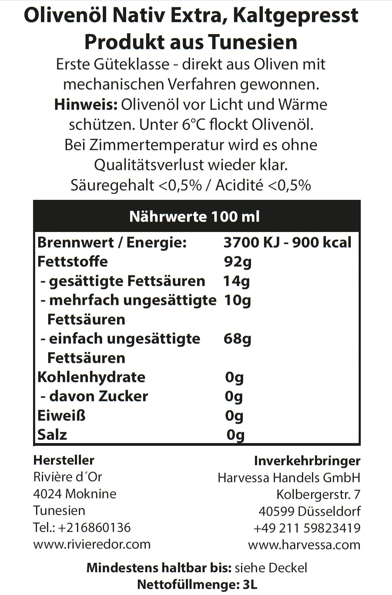 Rivière D'Or Natives Olivenöl Extra [5L] - Reich an Polyphenolen - Mild & Fruchtig - Traditionelle Herstellung in Tunesien - Kaltgepresst direkt nach Ernte - Praktischer Kanister mit Ausgießer