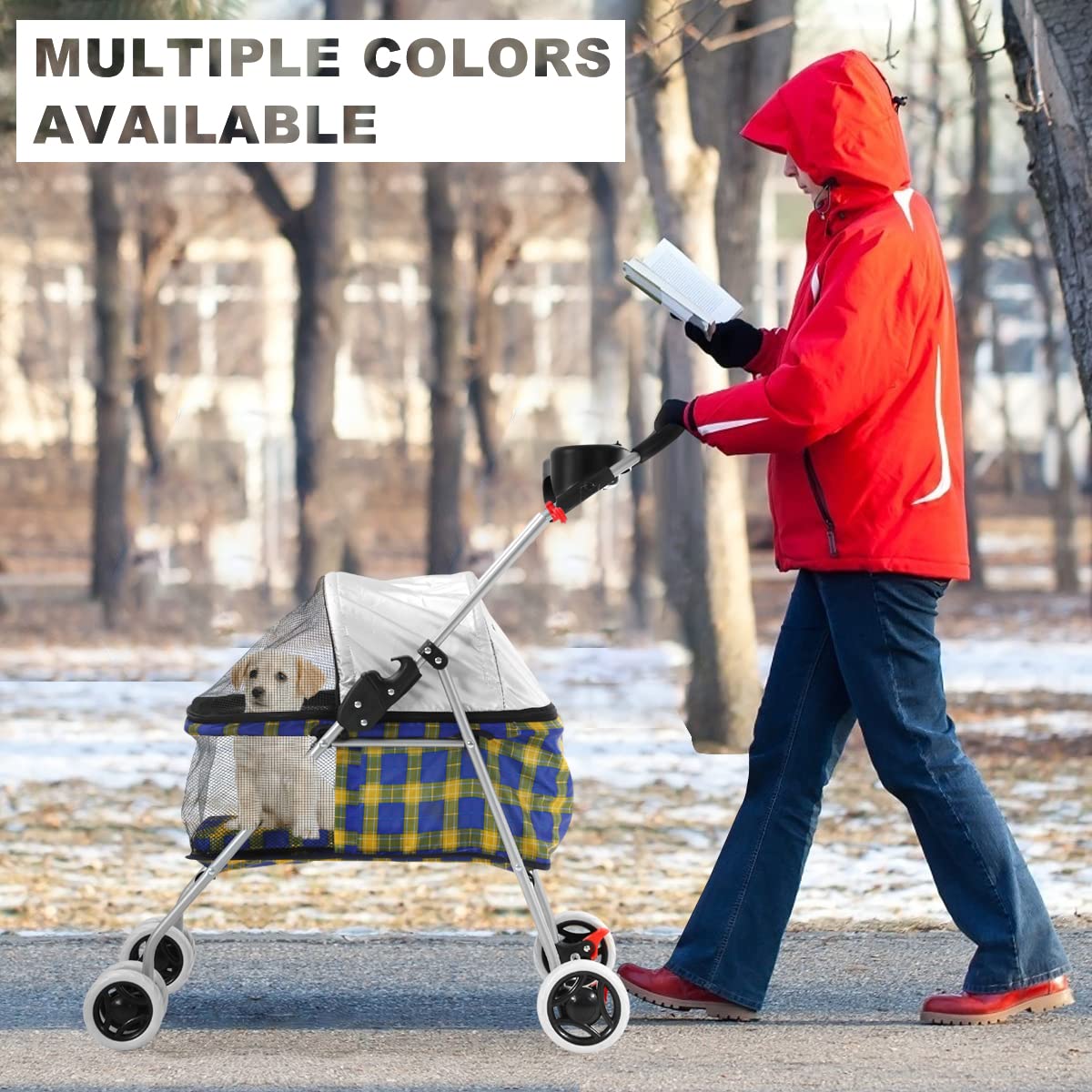 Pet Strollers Dog Strollers for Small Dogs Lightweight and Foldable Dog Jogger Stroller, Waterproof Cat/Dog Stroller with 4 Wheels Travel Carrier Pet Cart for Small and Medium Cats Dogs, Yellow Plaid