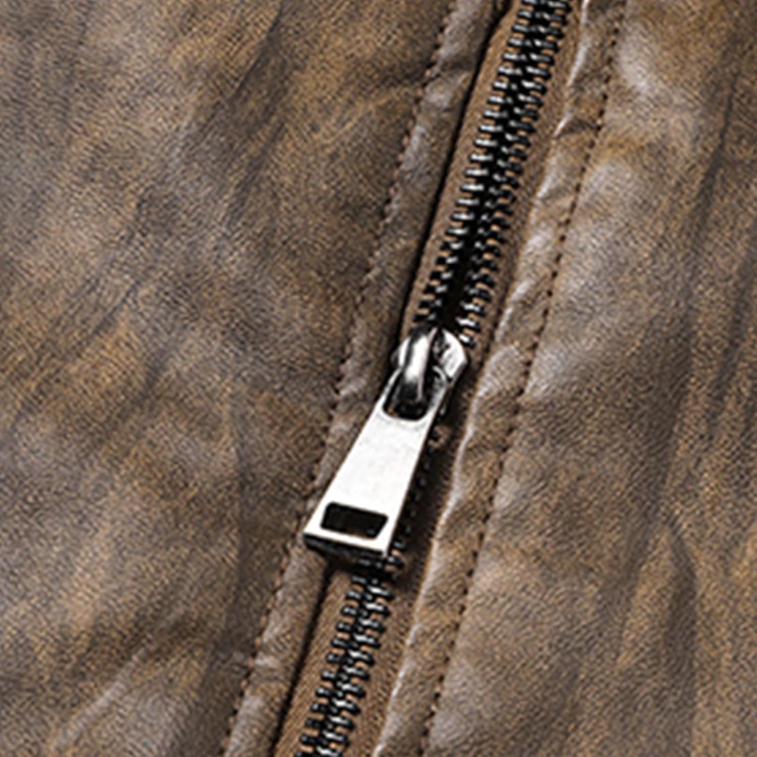 Mens Winter Faux Leather Vests Stand Collar Fleece Lined Vest Warm Casual Sherpa Sleeveless Jacket with Zip Pockets