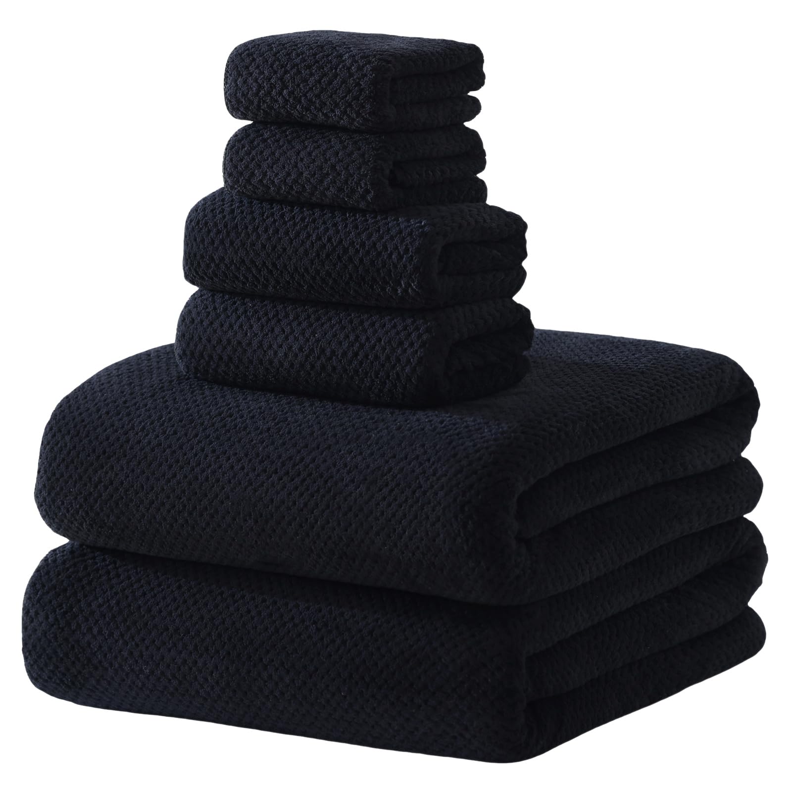 Akzpe 30x60 Inches Extra Large Bath Towels Set Super Soft Absorbent Luxury Microfiber Towels for Bathroom (Black, 6PCS)