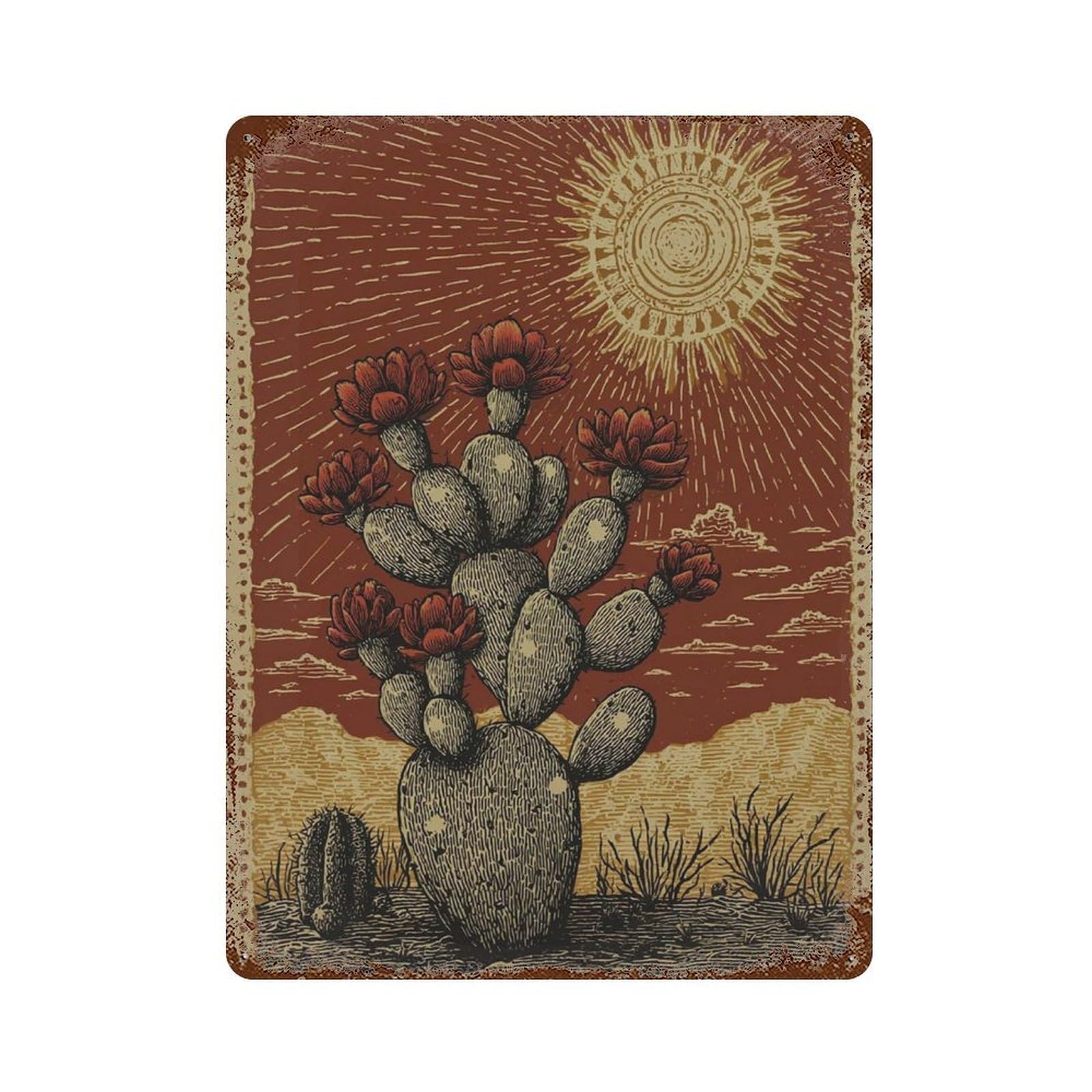 xiaoxiaoshen Cactus Flower Desert Botanical Southwestern Wall Decor Art Metal Tin Poster Modern Home Decor Art Home Bar Shop Decorations Vintage Sign 40x30cm