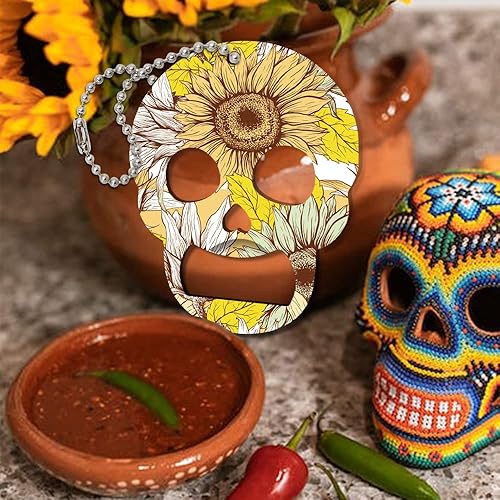 Miniatura 6 de Abridor de botellas de calavera de girasol para niña camarera, mujer, ella, hermana, niña, amiga, llave de barra de calavera, decoración de calavera