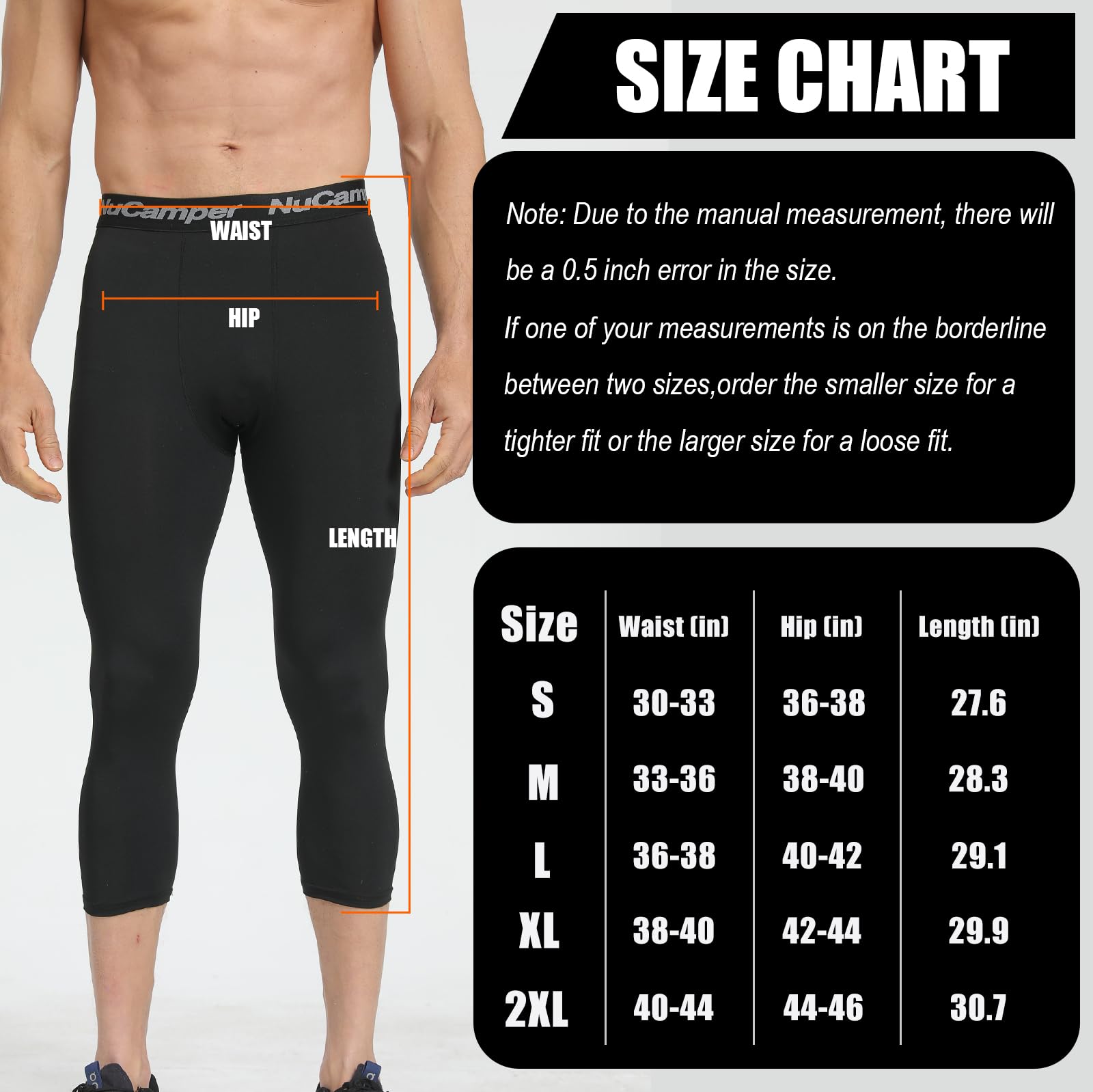 NuCamper Pantalones de compresión 3/4 para Hombre, Mallas de compresión Deportivas de Capa Base de Secado rápido para Baloncesto, Gimnasia, Entrenamiento atlético, fútbol Americano