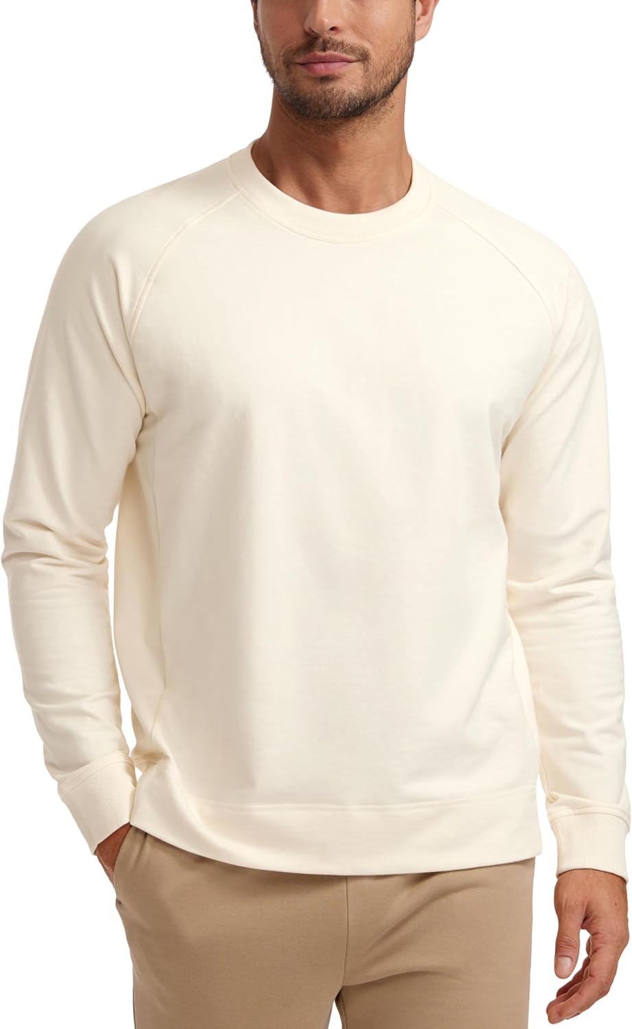 CRZ YOGA Mens Crewneck Sweatshirts French Terry Athletic Workout Sweat Shirts Casual Pullover Tops with Zipper Pocket