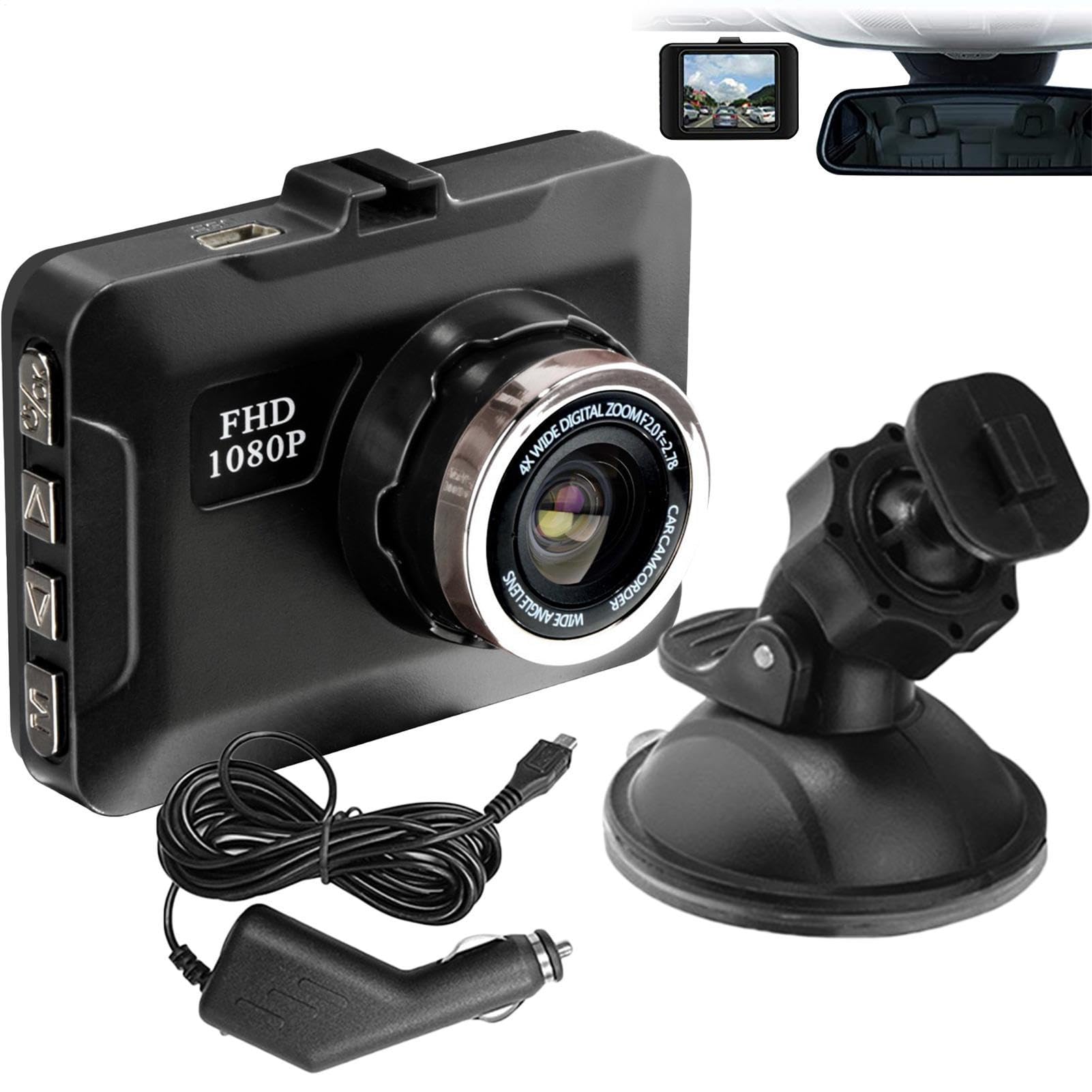 Dash CAM 1080p - Frontal para Automóvil, Grabación En Bucle, Grabadora para Automóvil, Cámara con Sensor G, Modo De Visión Nocturna, Puerto USB, Tarjeta De 32 GB