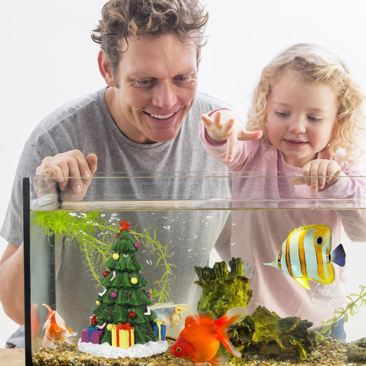 POPETPOP Fish Tank Christmas Decoration Aquarium Decorations Reptile Decor Farmhouse Christmas Decor Tabletop Tree Tree Decoration Fake Small Fish Tank Statue Resin