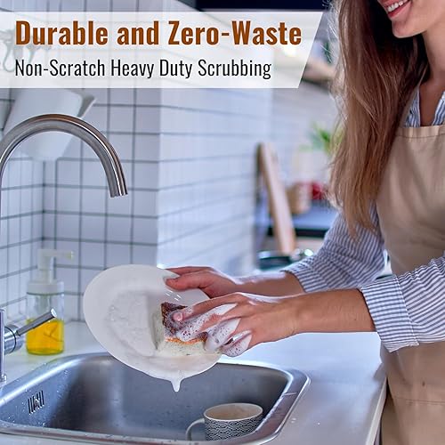 Miniatura 4 de Paquete de 6 esponjas naturales biodegradables para platos de cocina, sin BPA, a base de plantas, totalmente natural, sin arañazos, fibra de coco y