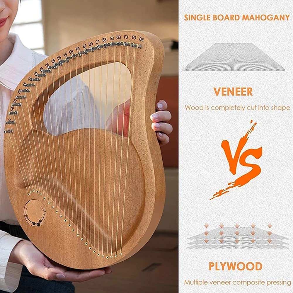 Arpa A Lira A 24 Corde, Legno Massello Di Mogano, Regalo Per Principianti, Adulti, Amante Della Musica Per Bambini, Con Legante Per Accordatura Skink, Corda Di Ricambio E Tutorial Musicale