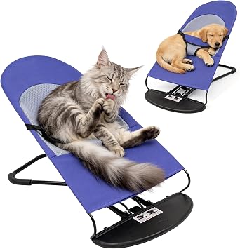 Cat Dog Rocking Chair Pet Rocking Chair for Small Dogs & Cats | Portable Foldable Pet Bed w/ 3-Level Adjustable Height, Breathable Mesh Cover, No Assembly Required Purple