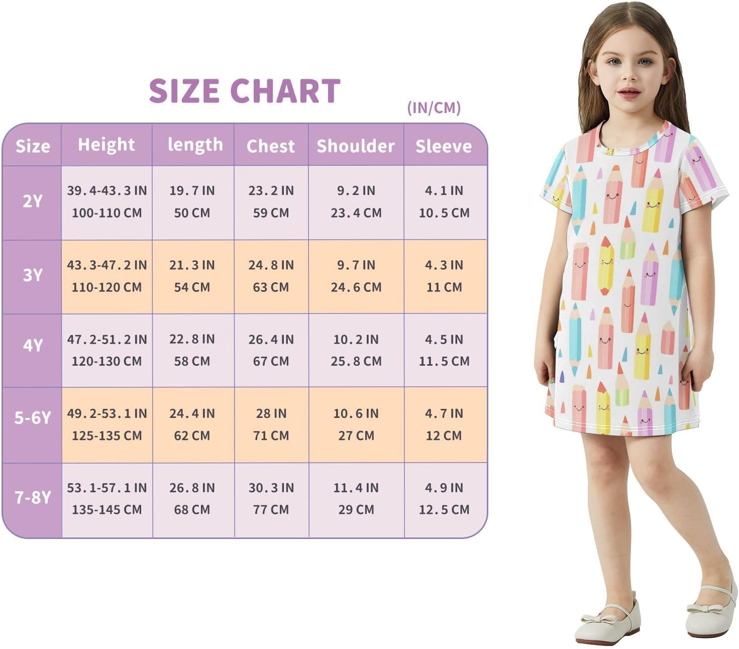 Pencil Rainbow Girls Dresses Summer Dresses for Girls with Cotton Short Sleeves for Casual a Line Dress Size 2-8Y