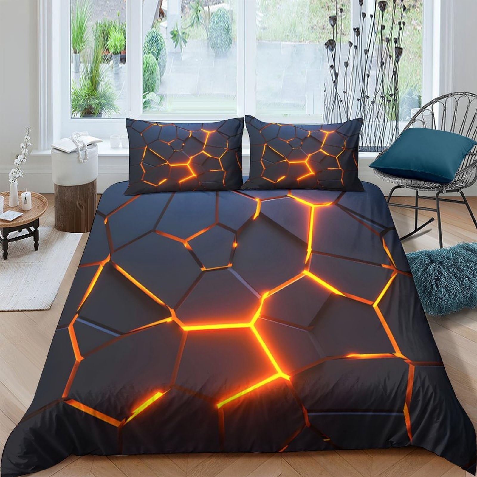 Ctjqhvkz Style-5 3D Printed Lava Cracked Fitted Sheet Microfiber Soft Breathable Magma Pattern Mattress Cover For Bedroom Decor Single（135X200cm）