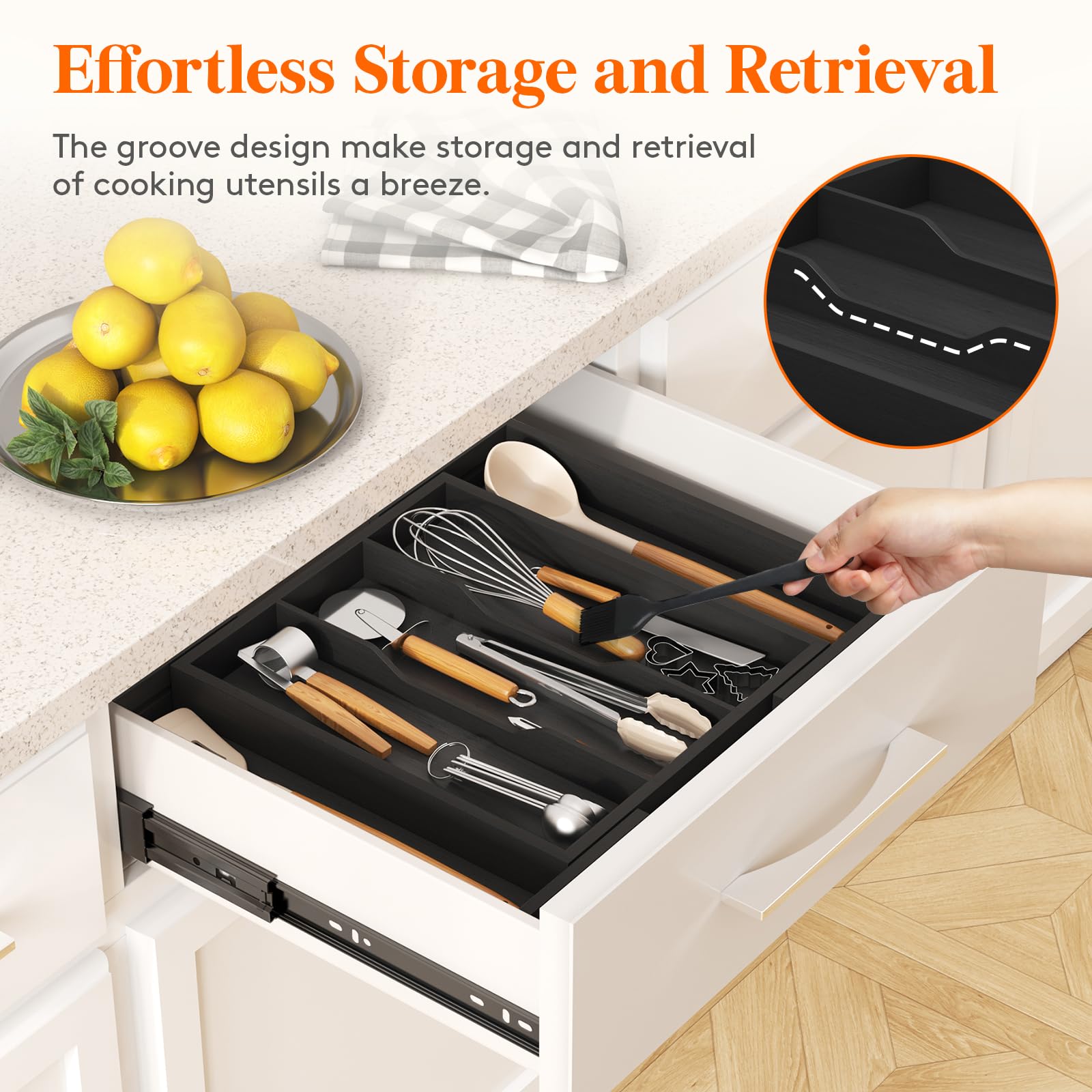 Lifewit Utensil Drawer Organiser, Extendable Cutlery Tray for Kitchen Silverware Flatware Holder - Image 3
