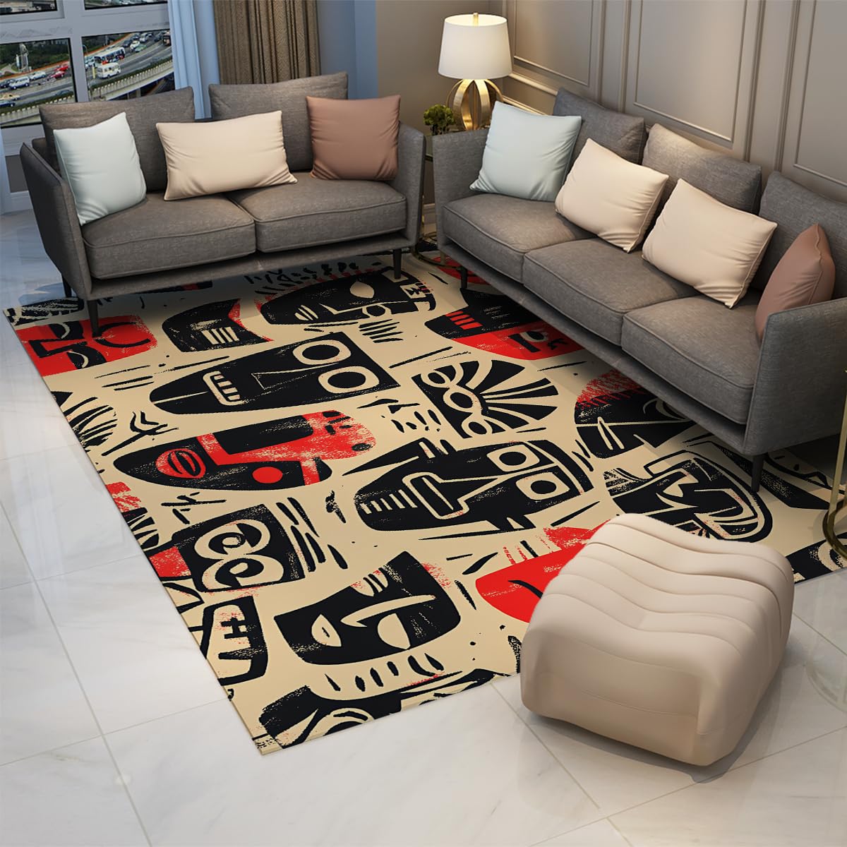Tapis tribaux primitifs mystérieux 180x240cm lavable motif totem