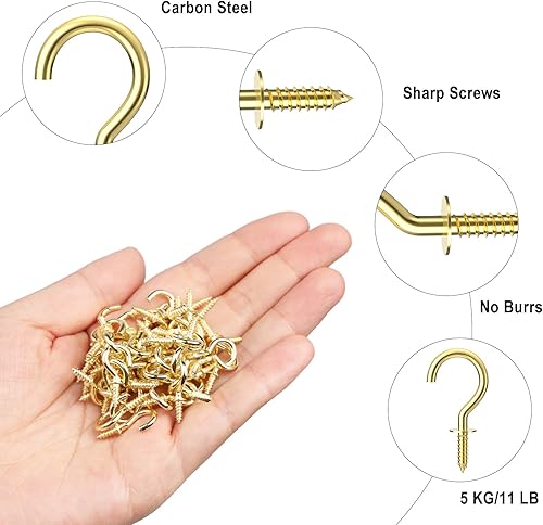 Miniatura 4 de RELBRO 100 ganchos de tornillo pequeños, ganchos de oro de 12 pulgada para joyería, tornillos de metal, ganchos de pared de techo de madera para