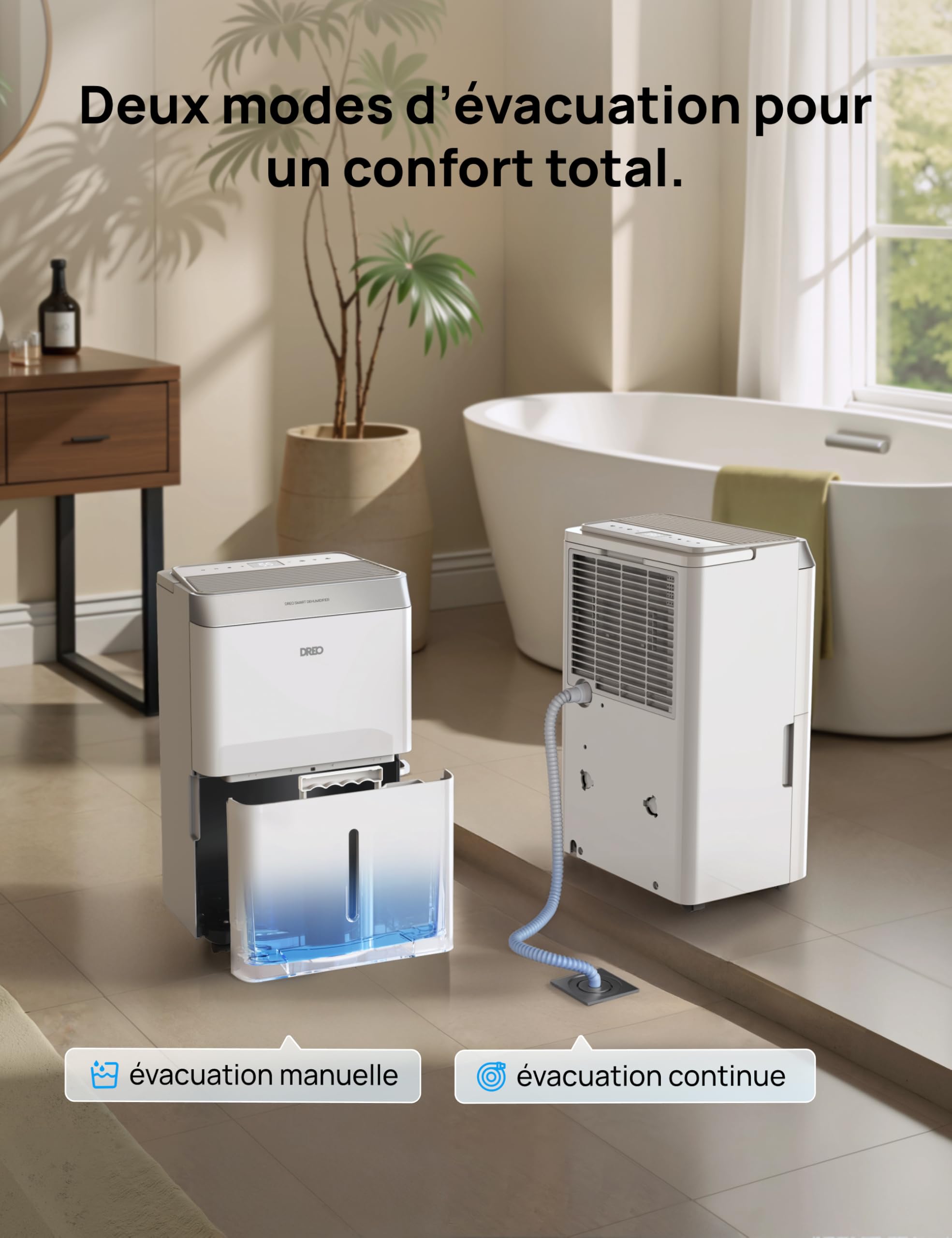 Dreo Déshumidificateur d’air 20L/jour, Wi-Fi & Alexa, avec réservoir d'eau 3.4L, Pour 40㎡/100m³, Déshumidificateur silencieux 38dB, 3 Modes, Minuterie 24 h, Pour Chambre, Salle de Bain & Cave