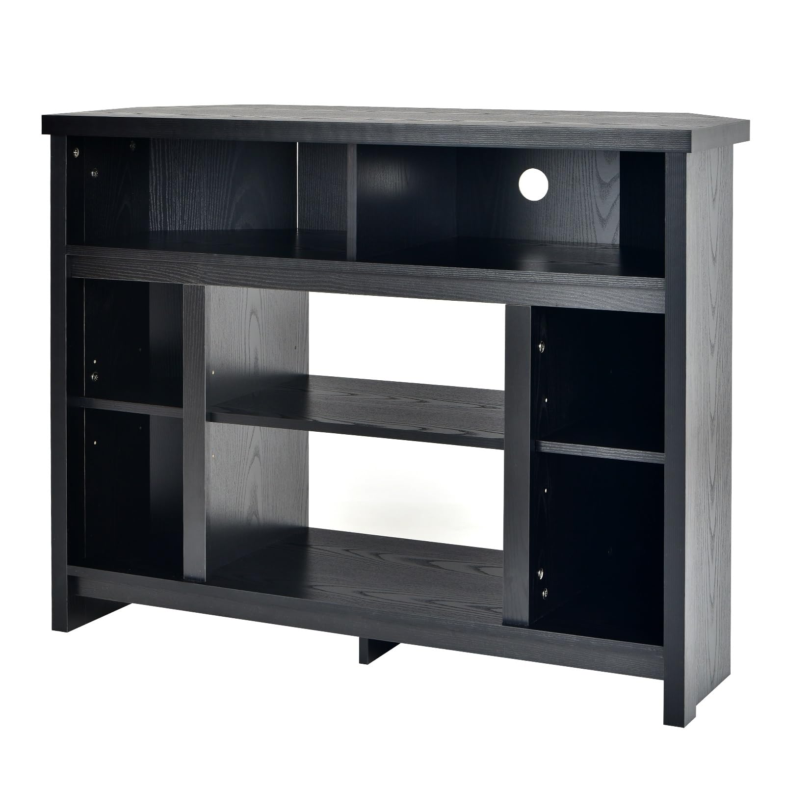 Multigot TV Cabinet for TVs up to 48”, Wooden Fireplace Stand Media Entertainment Center with Adjustable Shelves & Cable Management, Corner TV Console Table for Living Room, Bedroom (Black)